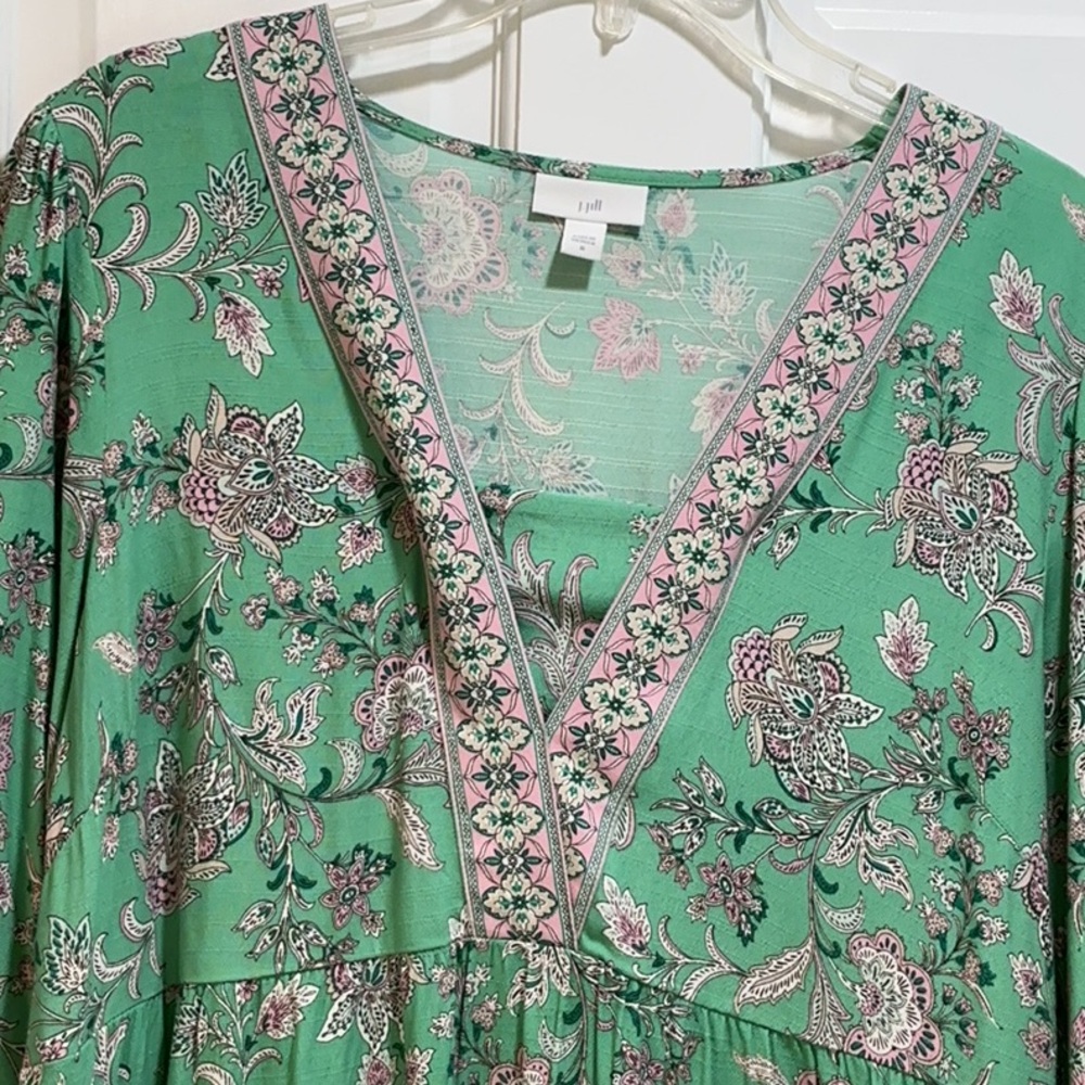 J Jill Knee Length Dress Lovely Jacobean Print of Mint Green and Soft Pink - Picture 3 of 10
